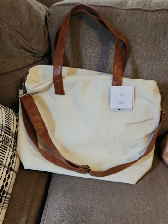 Simple Modern Handbags - NWT Simple Modern Harper Neutral Cream Canvas Tote with Brown Trim